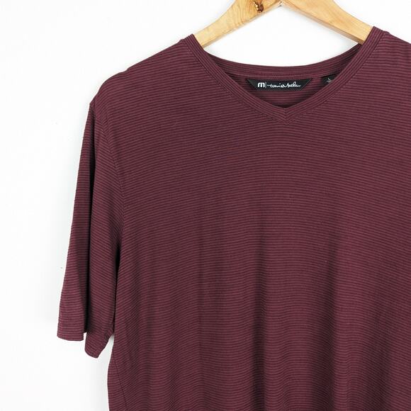 Travis Mathew Trumbull Heather Dark Red Micro Striped Short Sleeve Golf Tee Sz L - Picture 3 of 7